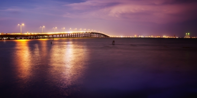 SPI bridge at night